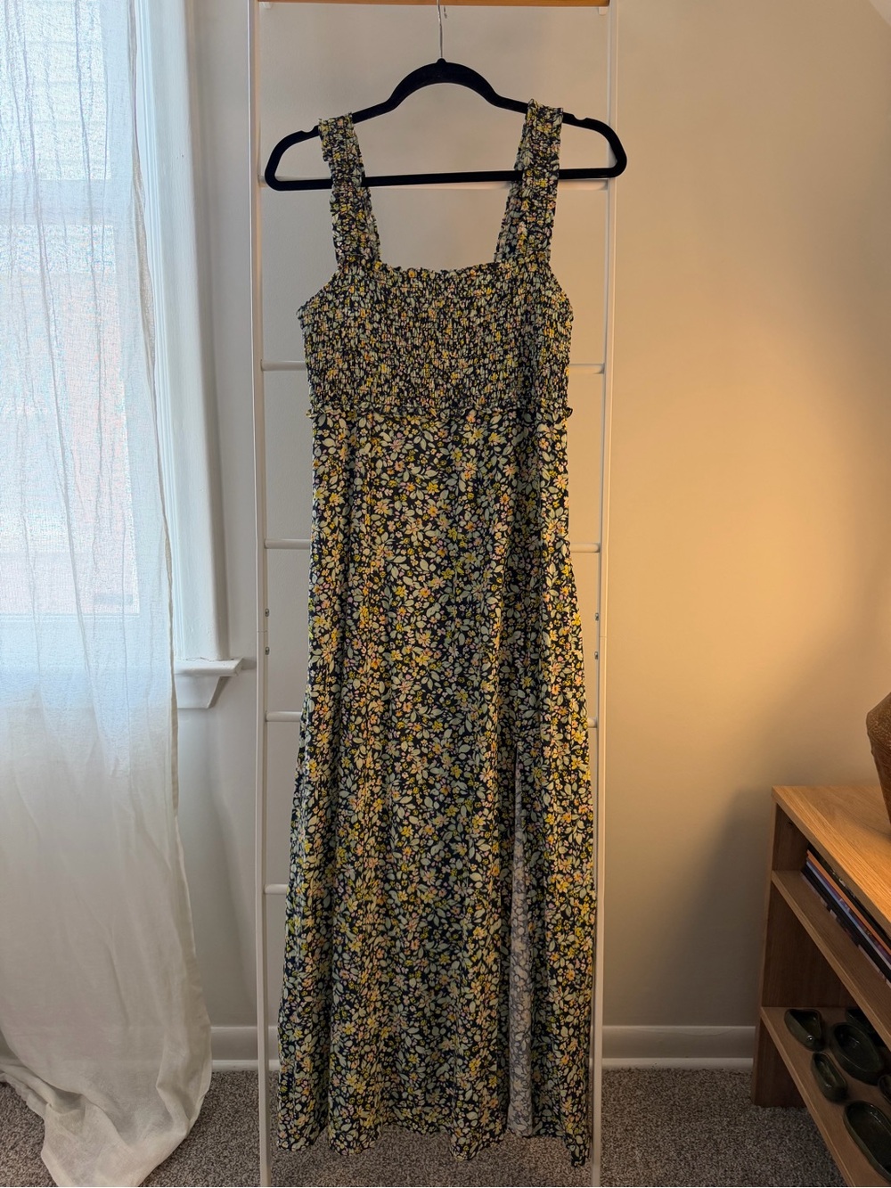 Zara Black Maxi Dress with Yellow Floral Print